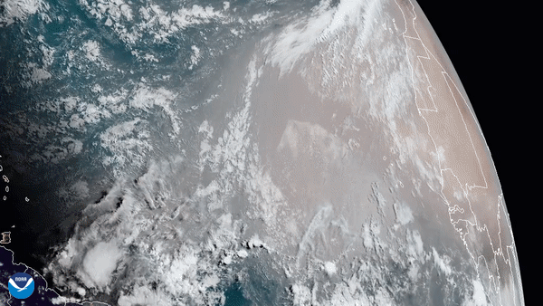 GOES East GeoColor/visible imagery of Saharan Air Layer on June 17, 2020.