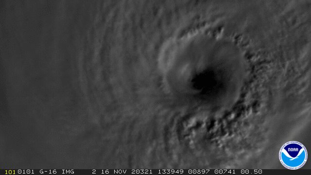 Hurricane Iota GIF GeoColor, GLM November 16, 2020