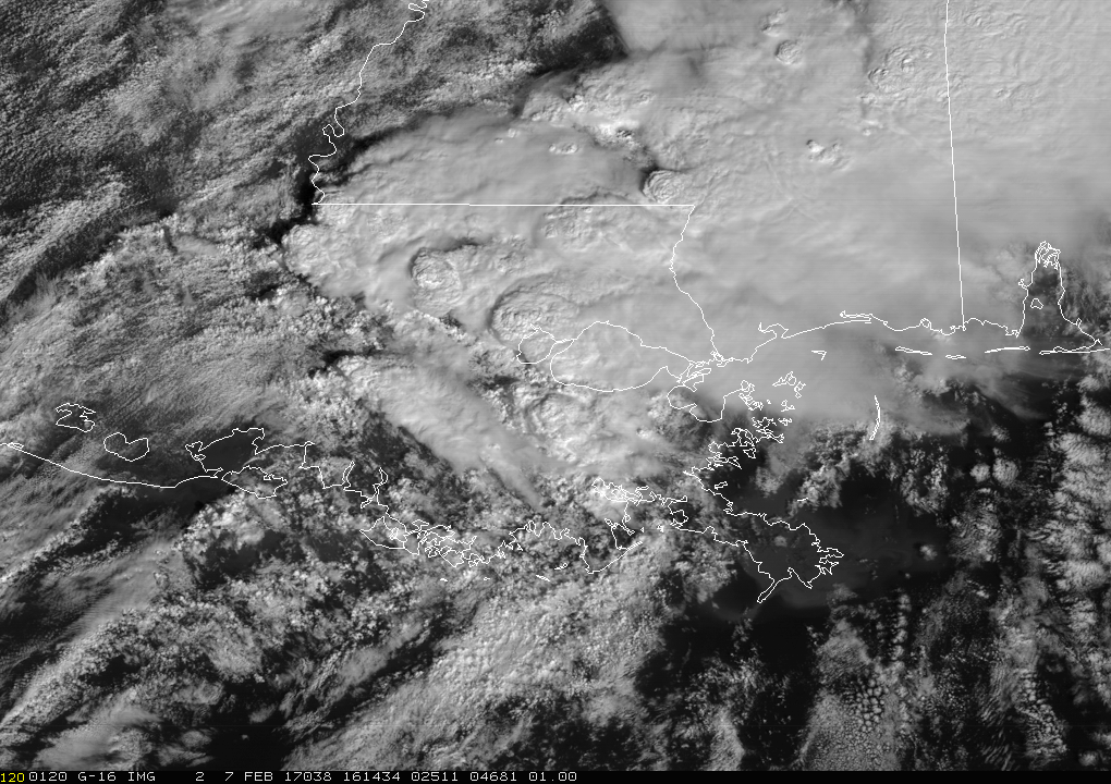GOES-16 Watches Tornadic Storms that Hit Louisiana in February 2017