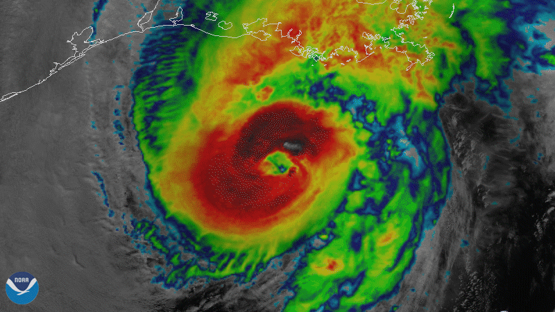 Imagery of Hurricane Zeta making landfall in Louisiana, GOES East, Oct. 2020. 