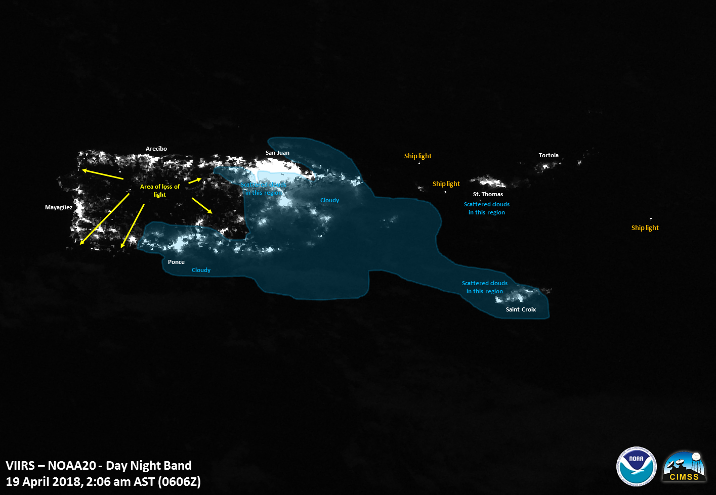 NOAA-20 CAPTURES DAY-NIGHT BAND IMAGES OF MOST RECENT POWER OUTAGE IN PUERTO RICO