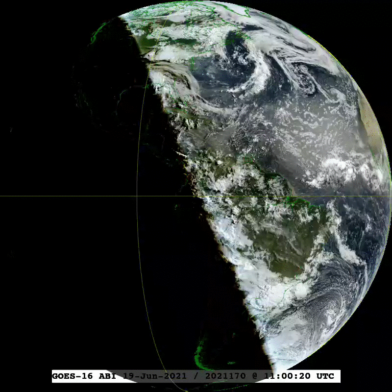 GOES-16 imagery shows the angle of the sun changing from solstice to solstice