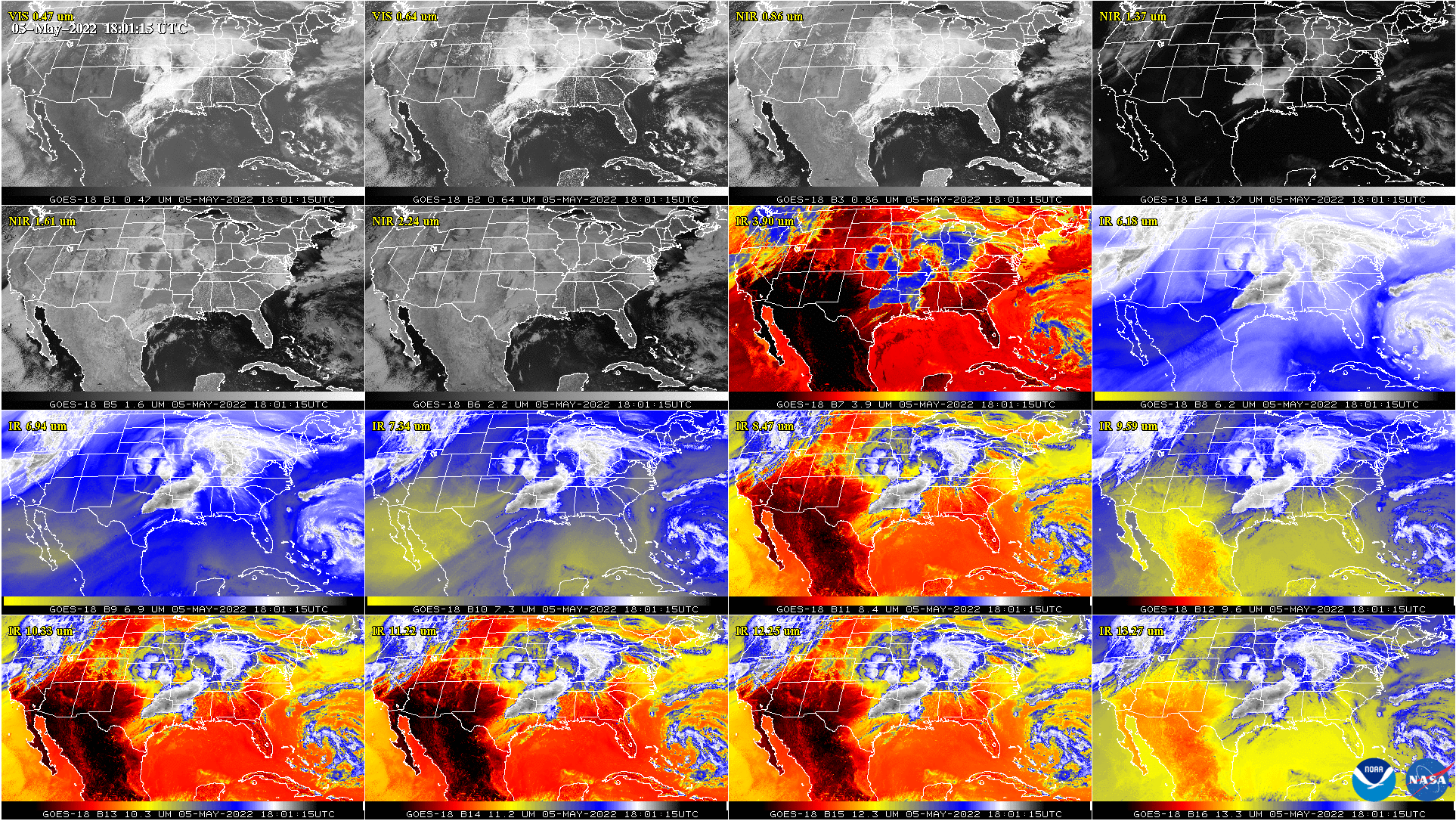 Image of the United States using various instruments from GOES-18 Satellite.