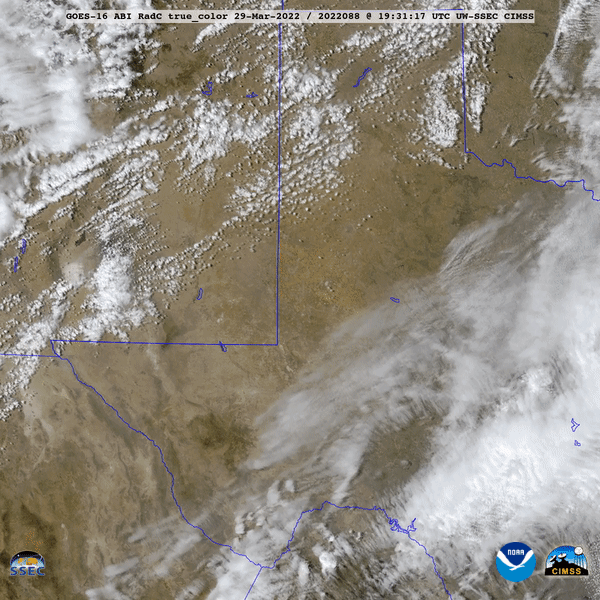 Image of a dust storm across Texas and New Mexico