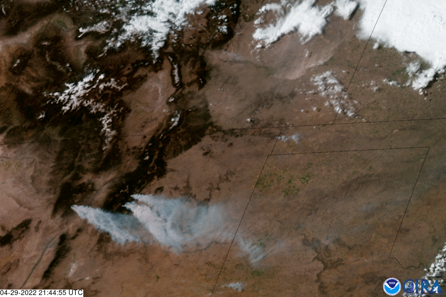 Animation of dust and fires in New Mexico and Colorado