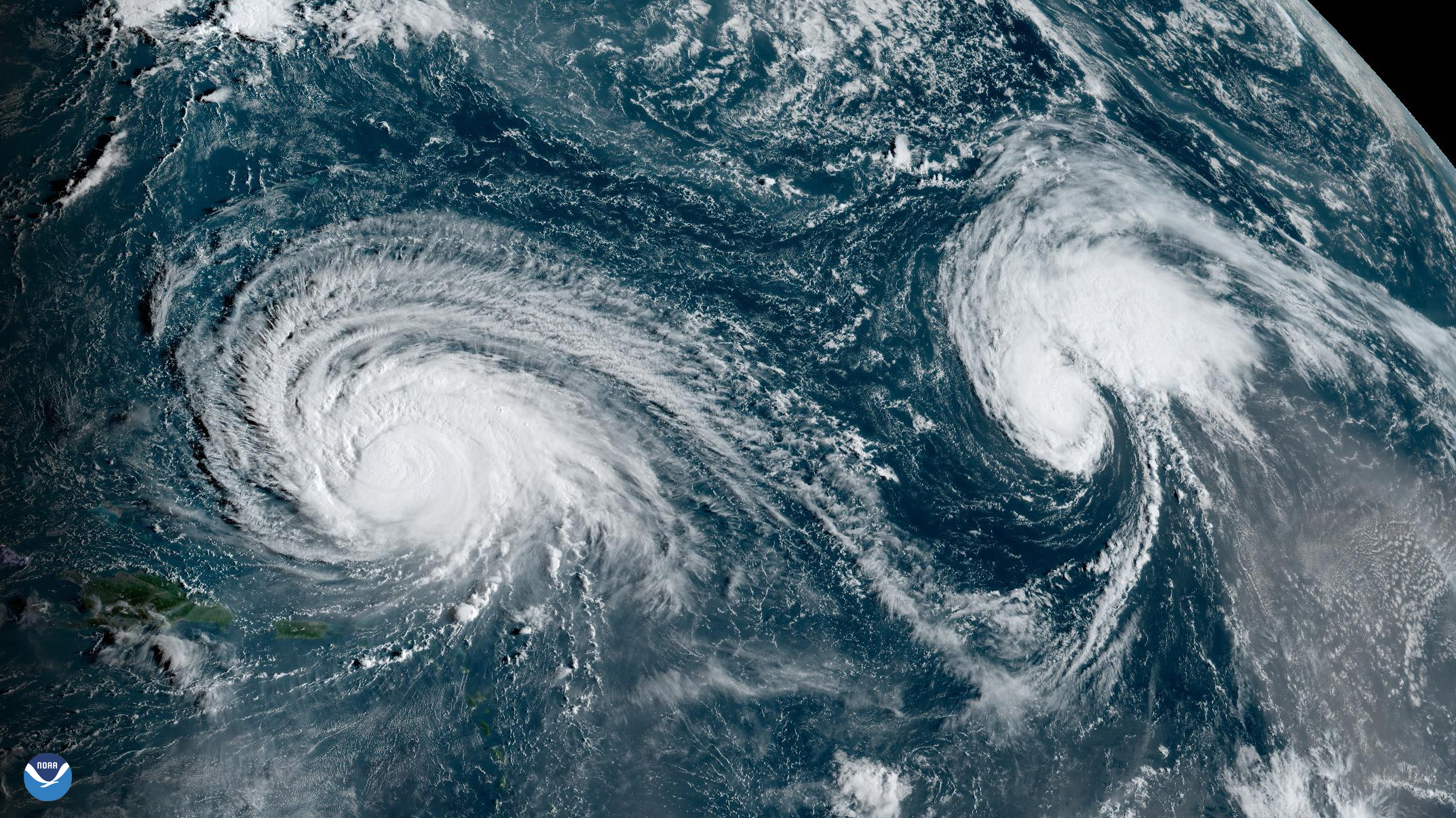 Hurricane Lee and Tropical Storm Margot Churn Over the Atlantic