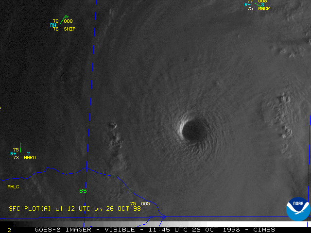 High resolution visible satellite animation of Hurricane Mitch on October 26, 1998, from NOAA’s GOES-8 satellite.