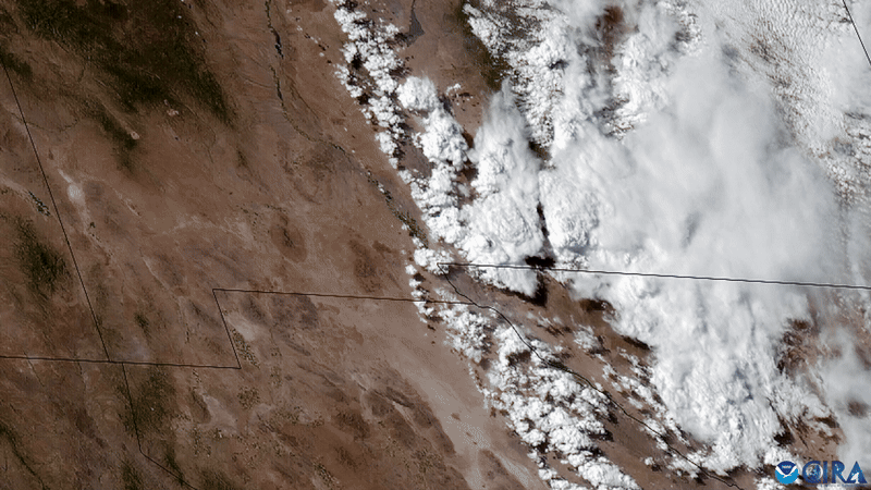 GeoColor imagery from GOES East of a large dust storm (haboob) pushing across the Southwestern U.S. on June 19, 2024.