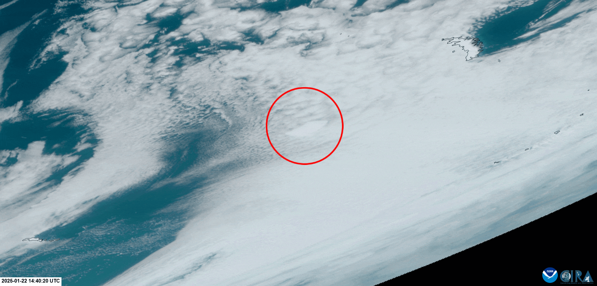 iceberg A23a seen from NOAA's GOES East satellite