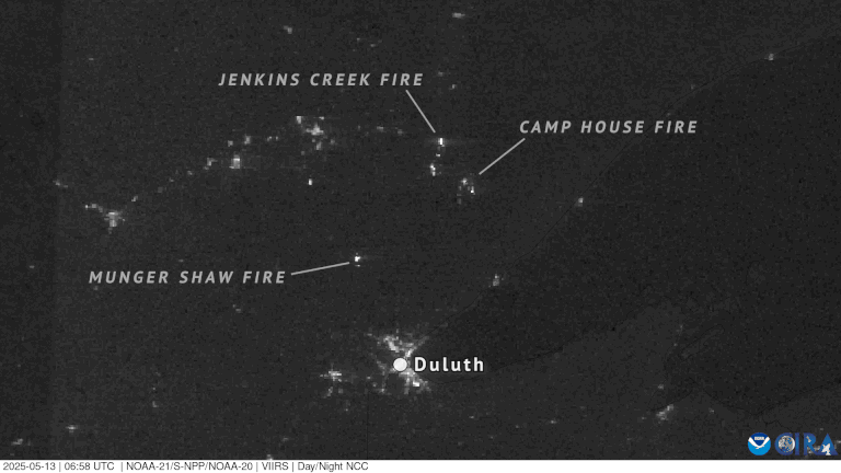 Day Night band imagery of Minnesota fires