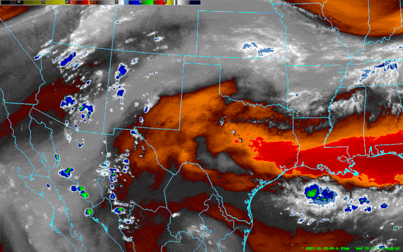 swirling red, gray, blue, and green over an outline of the U.S.