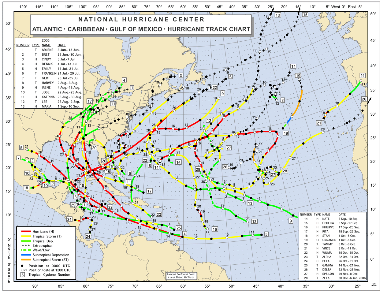 Map of hurricane paths