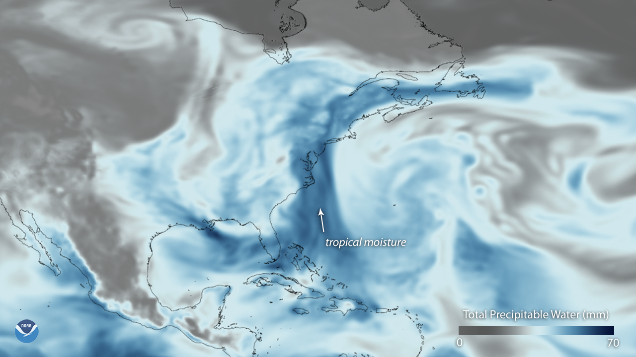 Tropical Moisture Brings Heavy Rain to the U.S. East Coast