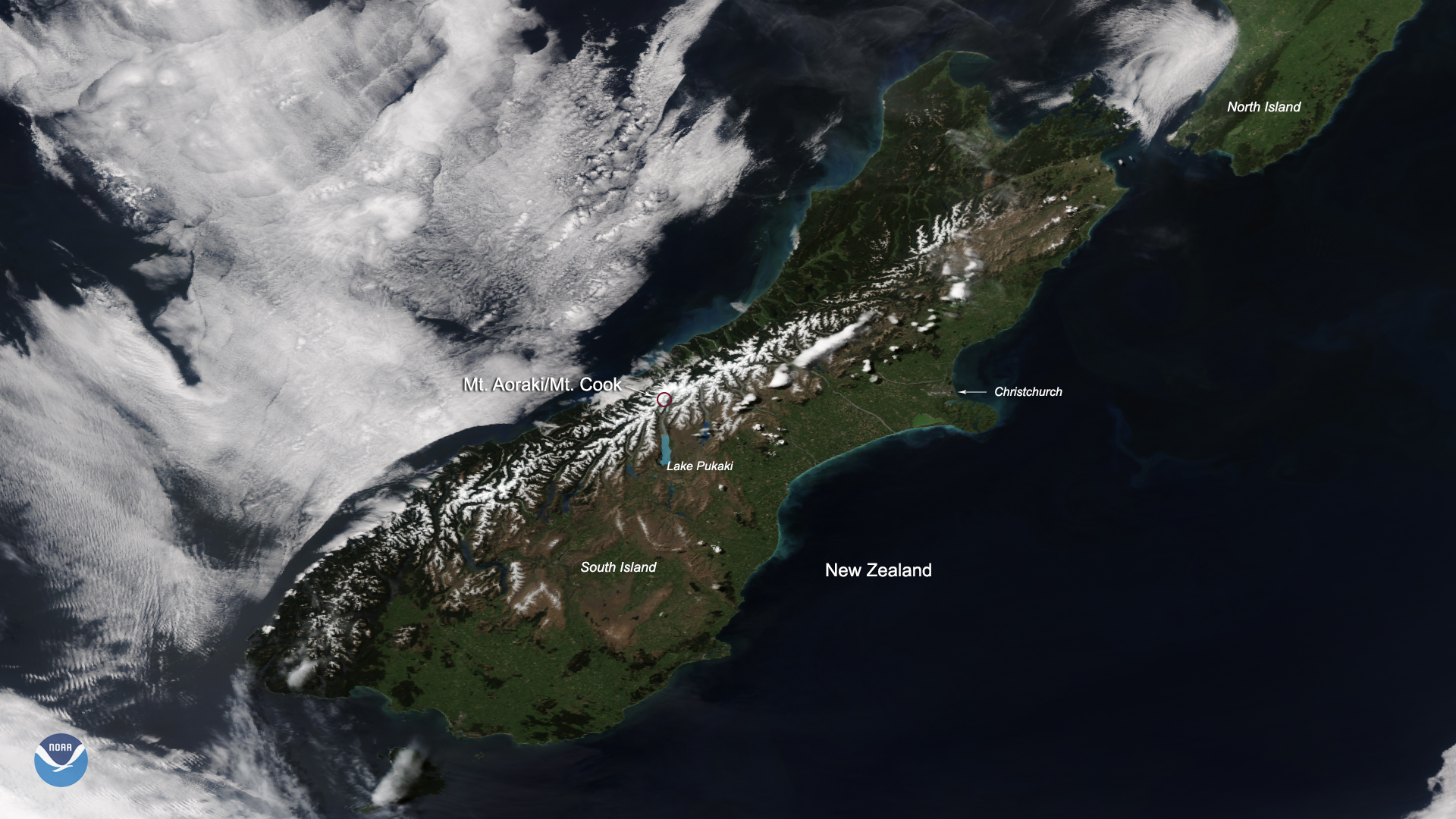 NOAA-20 Sees Snow-Capped Peaks of New Zealand’s Southern Alps