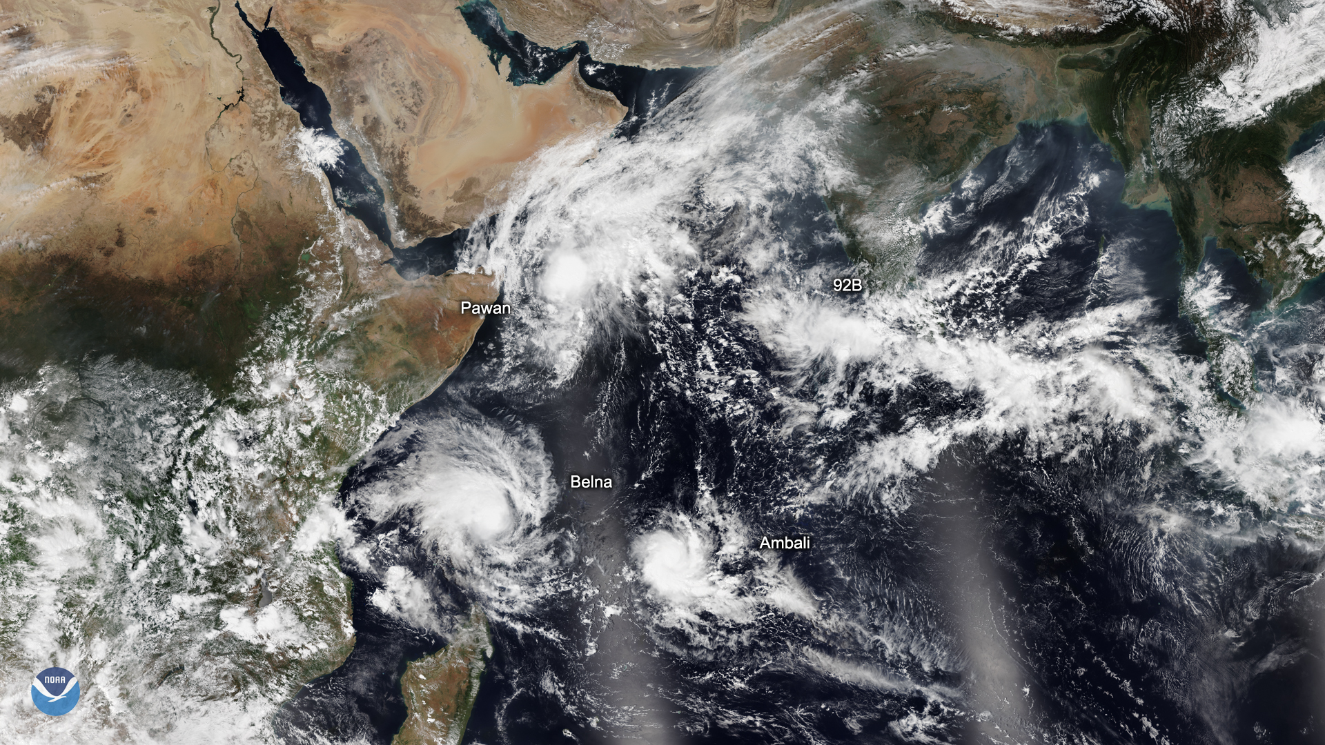 A Trio of Tropical Cyclones Churns Over the Indian Ocean