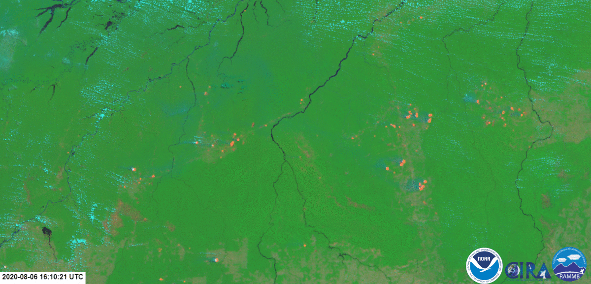 Multispectral composite imagery of South American fires via GOES East. 