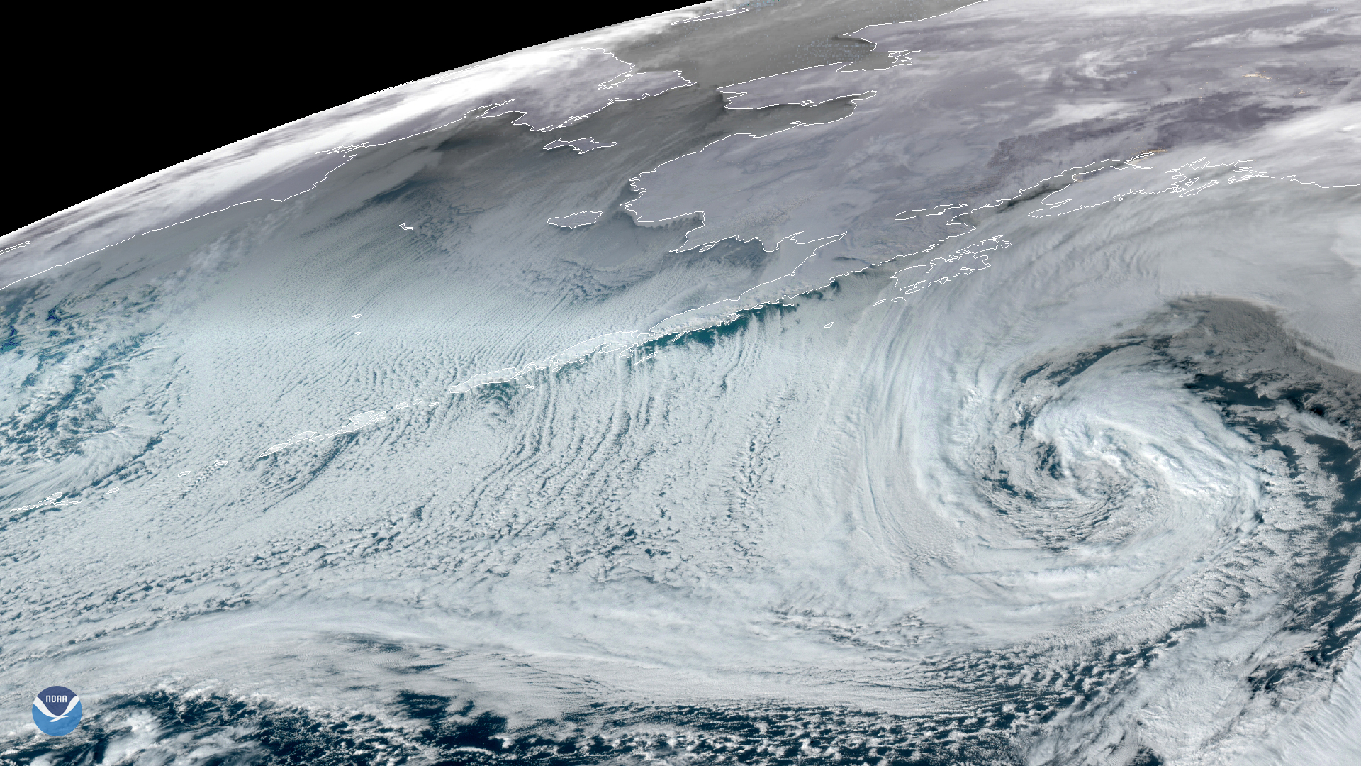 GOES-West Sees Cyclone and Cloud Streets Over the Gulf of Alaska  