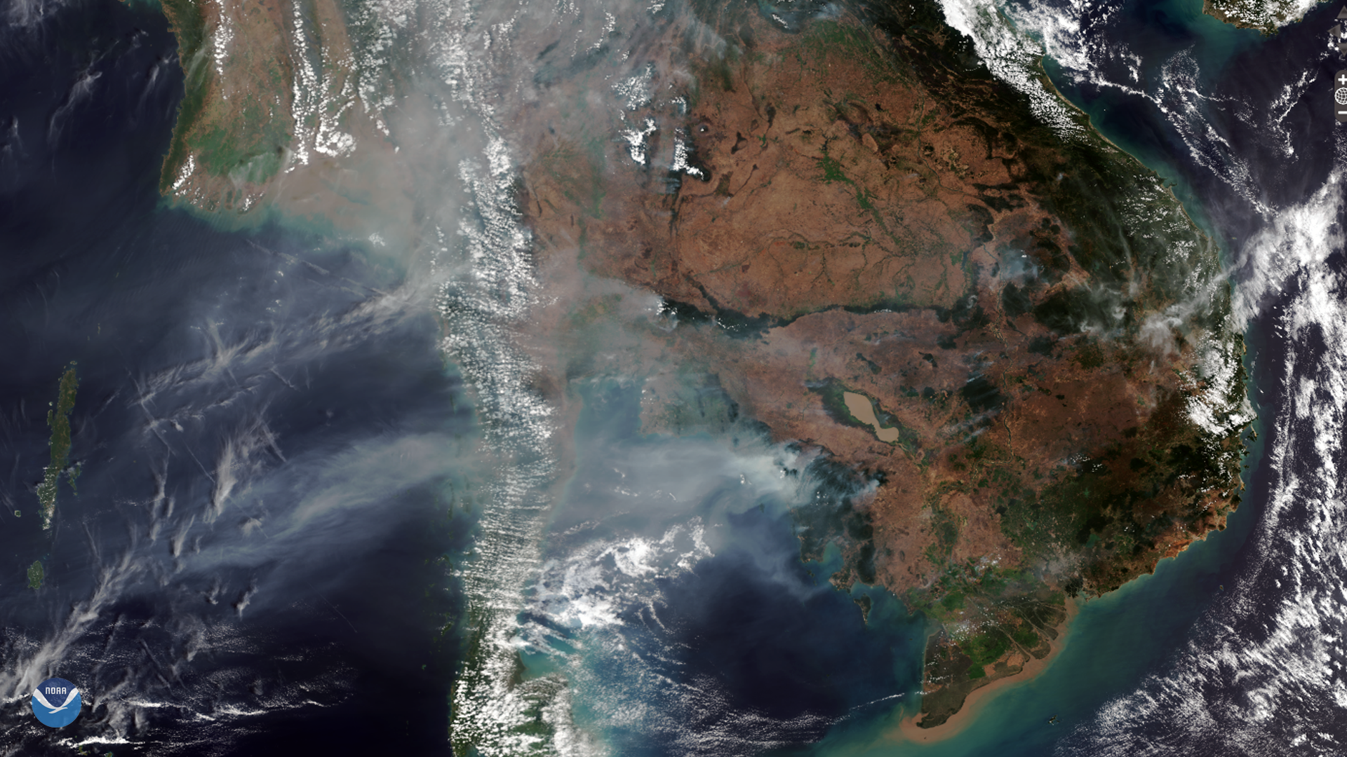 NOAA-20 Zooms In on Smoke from Fires in Cambodia, Laos, and Myanmar