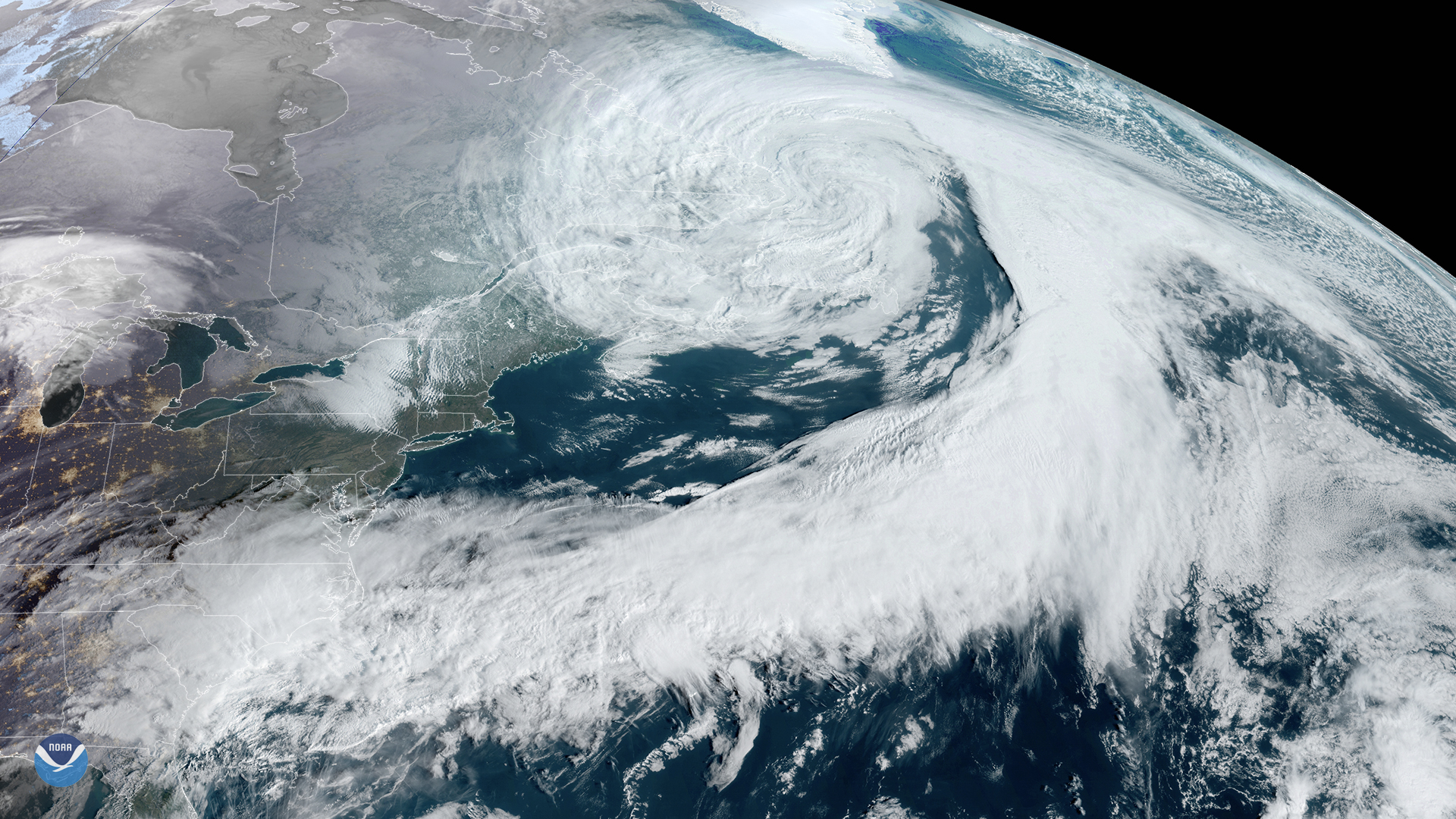 Large Low Pressure System Swirls in the North Atlantic