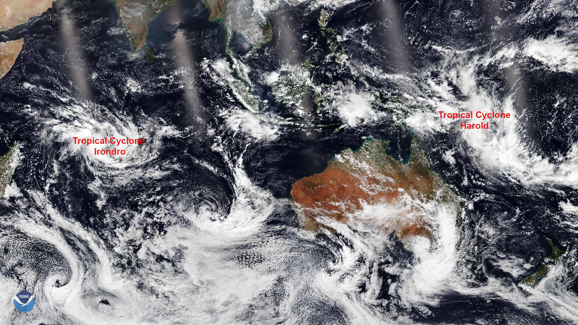 NOAA-20 Sees Two Cyclones Developing in the Southern Hemisphere