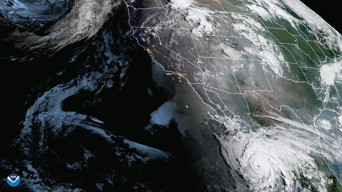 GOES West imagery of U.S.' west coast in GeoColor. 