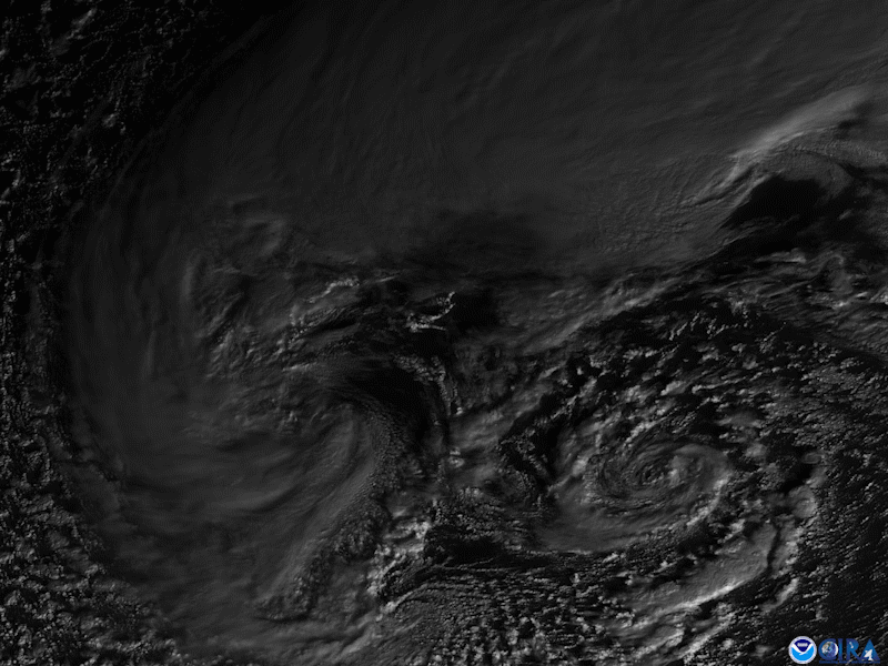 Image of a triple swirl hurricane