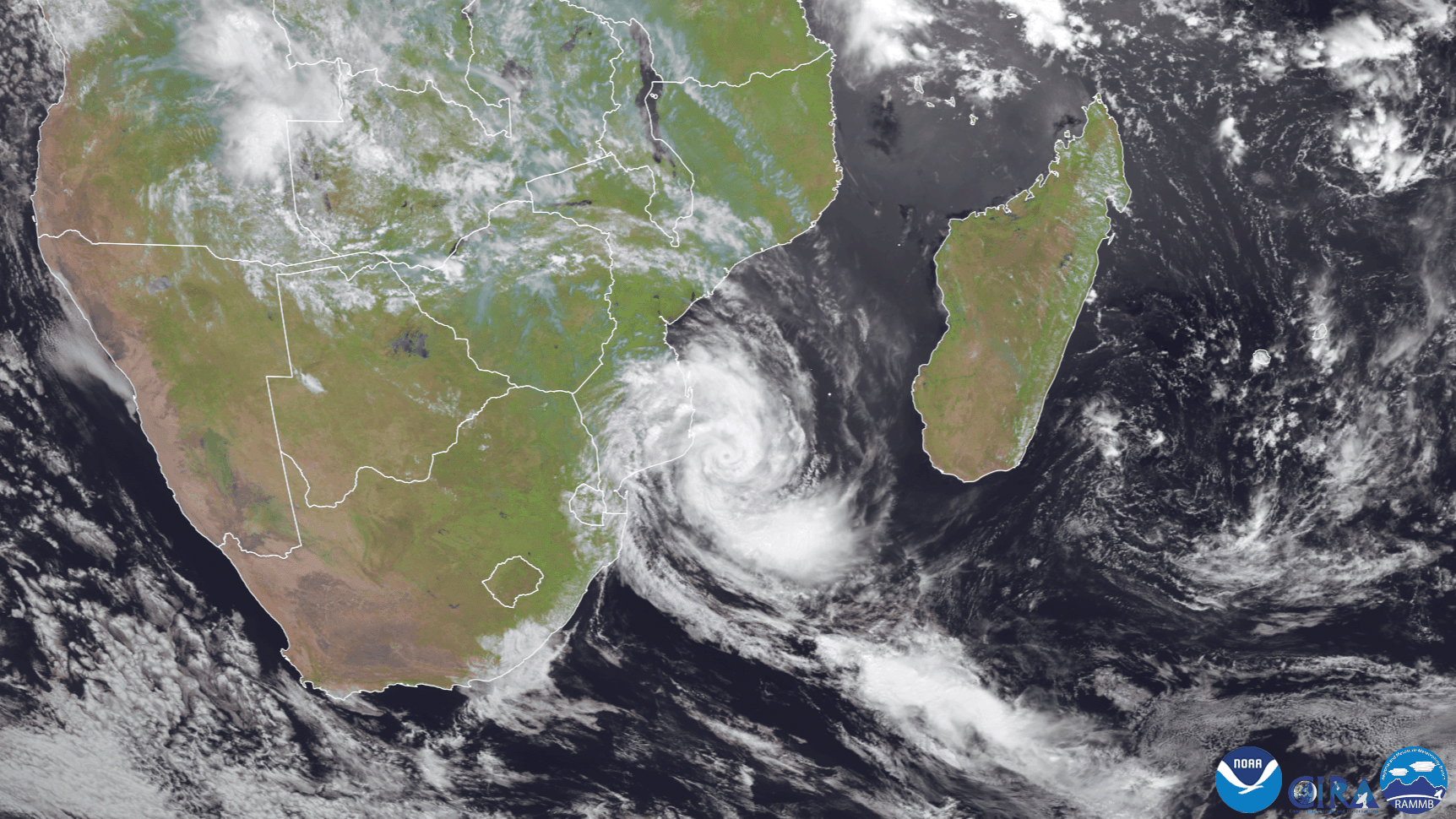 Image of a cyclone over Guambe