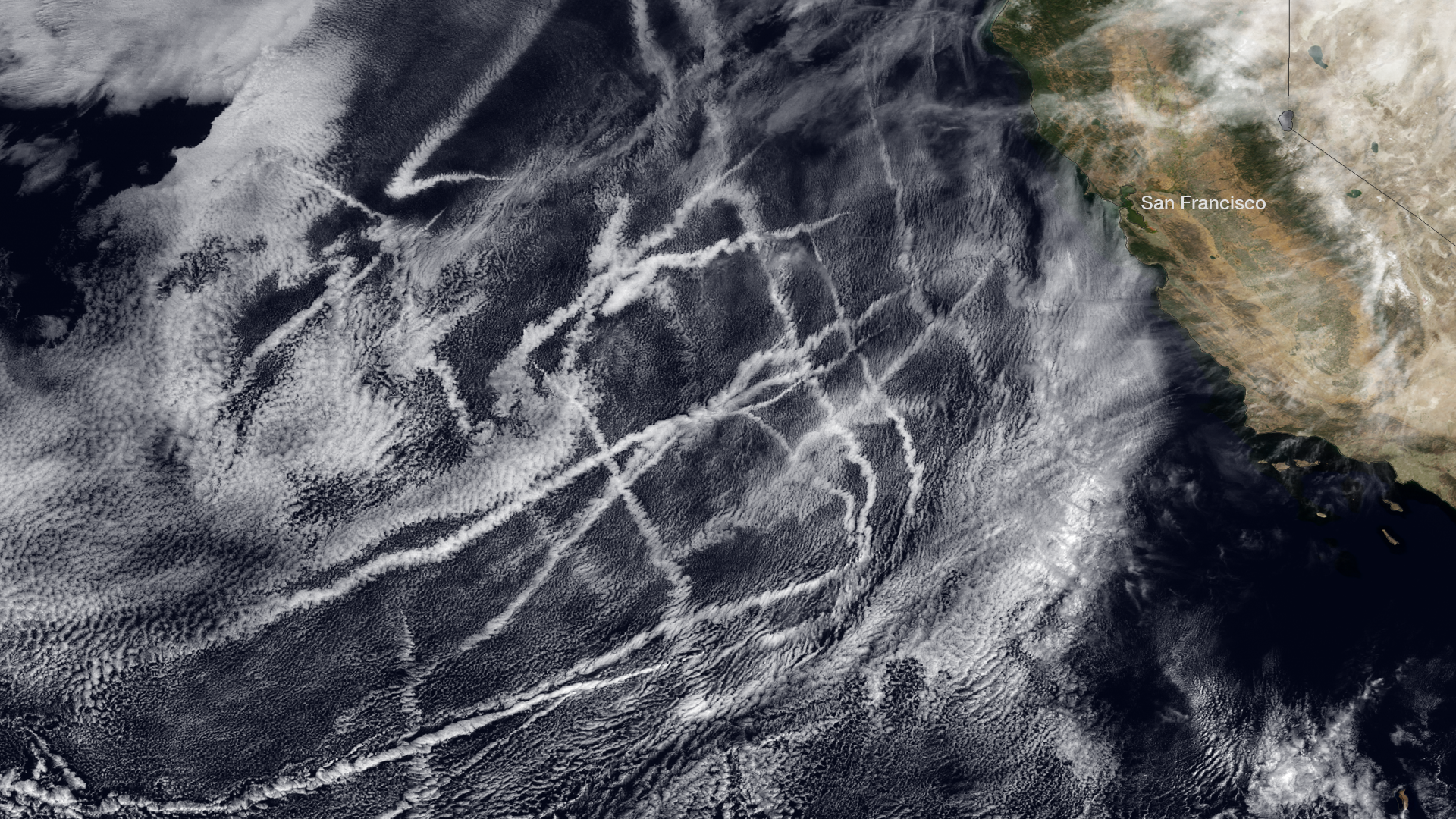 Ship Track Plumes Crisscross the Pacific