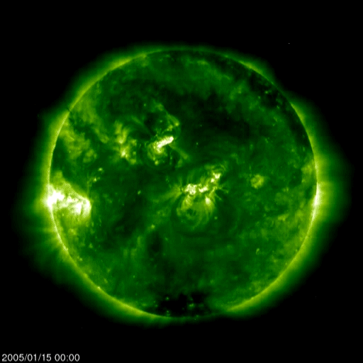 Several small flares, captured by SOHO's EIT. 