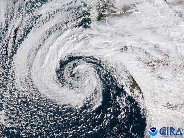 GOES-17 watches a low nearing California's coast, from Feb. 2, 2019 in GeoColor.