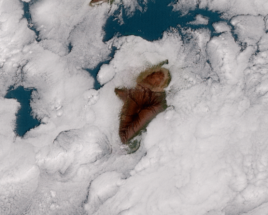 NOAA’s GOES-17 satellite watched as billowing clouds formed around Hawaii’s Big Island on January 15, 2019