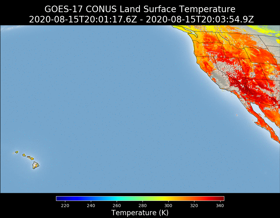 GOES-17 CONUS Land Surface Temperature from Aug. 15, 2020.