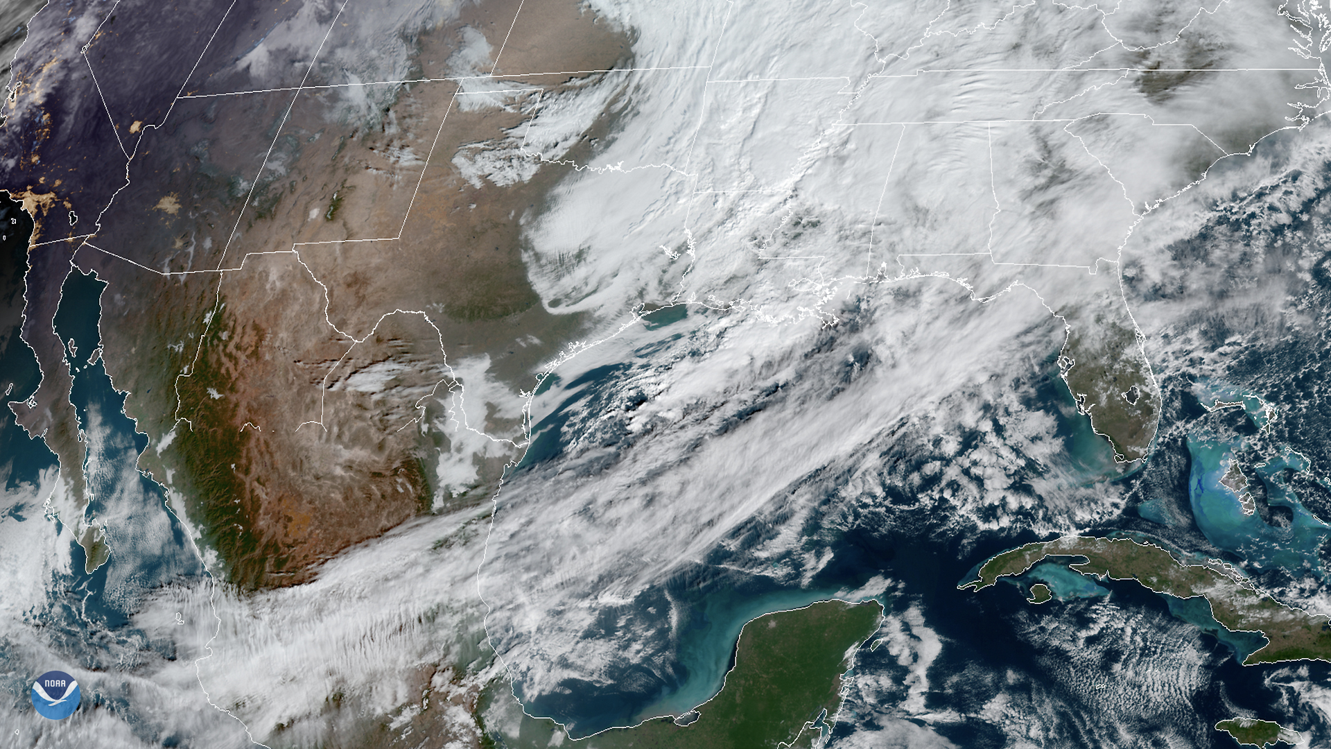 GOES East Views Strong Winds Behind Cold Front Pushing Across the Gulf