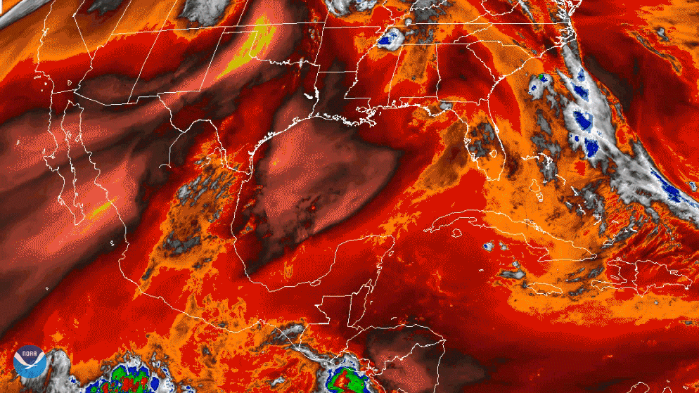 The formation, development, and dissipation of Tropical Storm Cristobal, seen via GOES East's water vapor band. 
