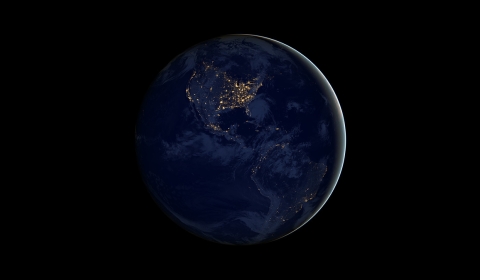3D render of the Earth at night focusing on North America