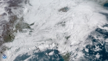 Imagery from GOES East shows thunderstorms bubbling up over the Gulf Coast on April 5, 2019.