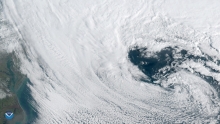 A heart-shaped cloud pattern is seen via GOES East during a nor'easter on March 13, 2018.