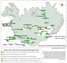 Aviation Color Codes for Icelandic Volcanic Systems. Credit: Icelandic Met Office