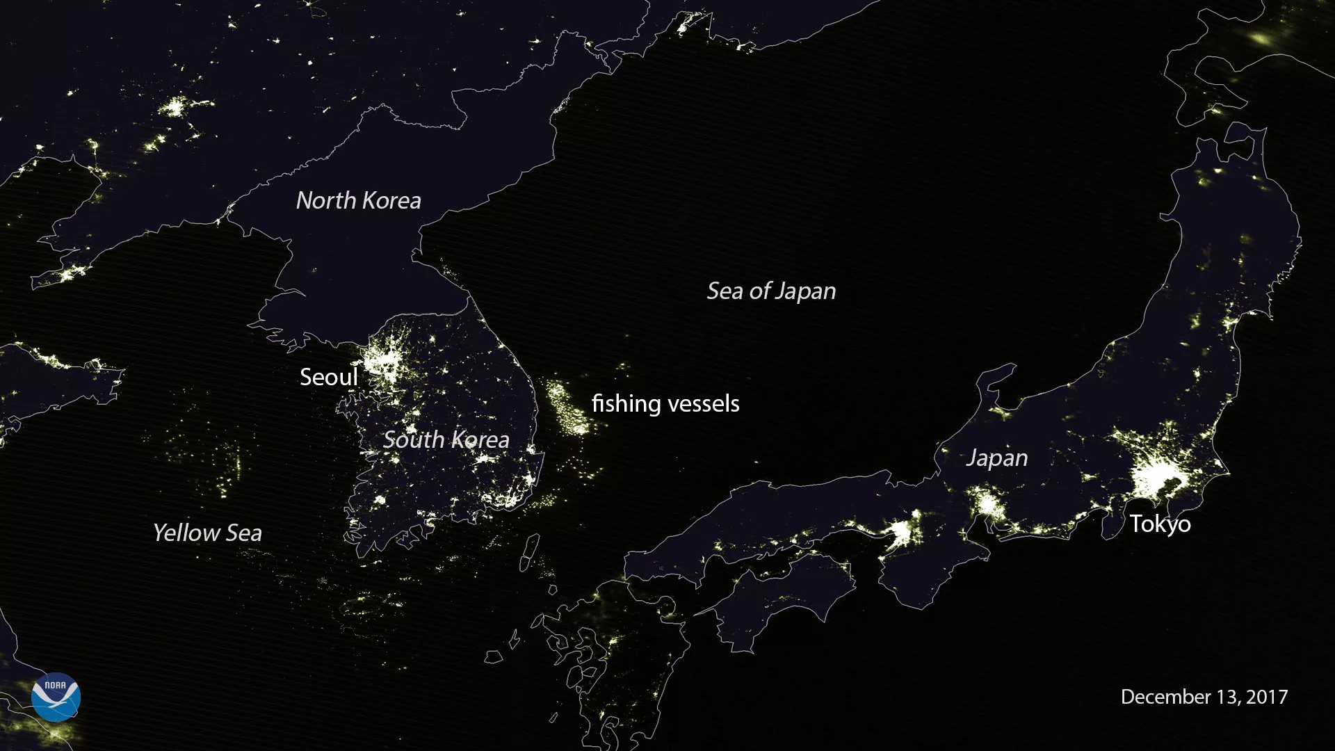 NOAA-20 VIIRS Day-Night Band Captures Japan and the Korean Peninsula