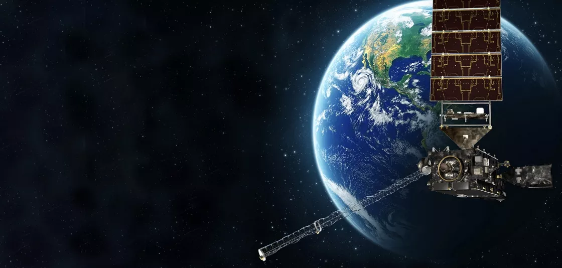 An artist's rendering of the GOES-R satellite and Earth