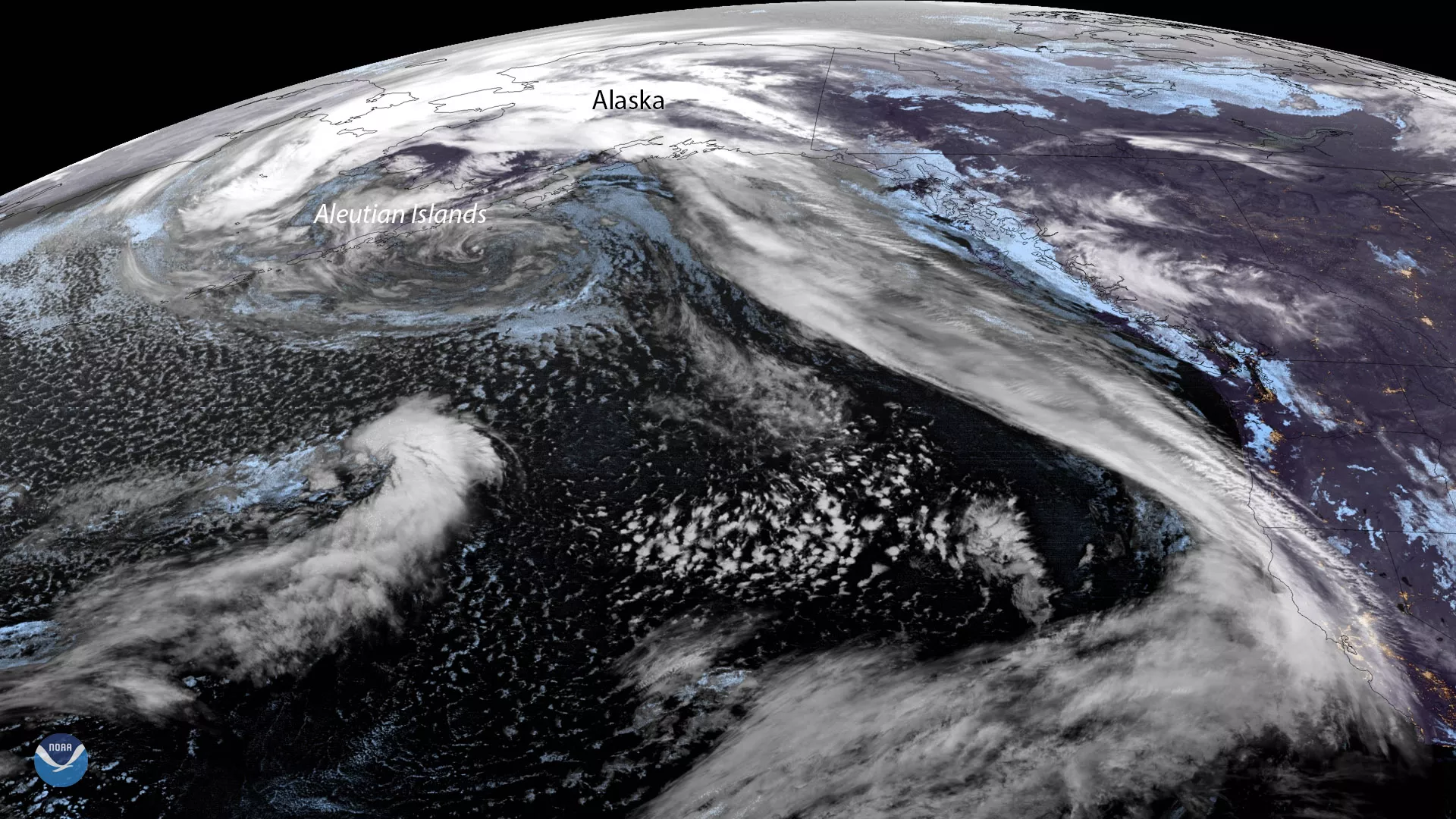 GOES West sees large low pressure system off Alaska.