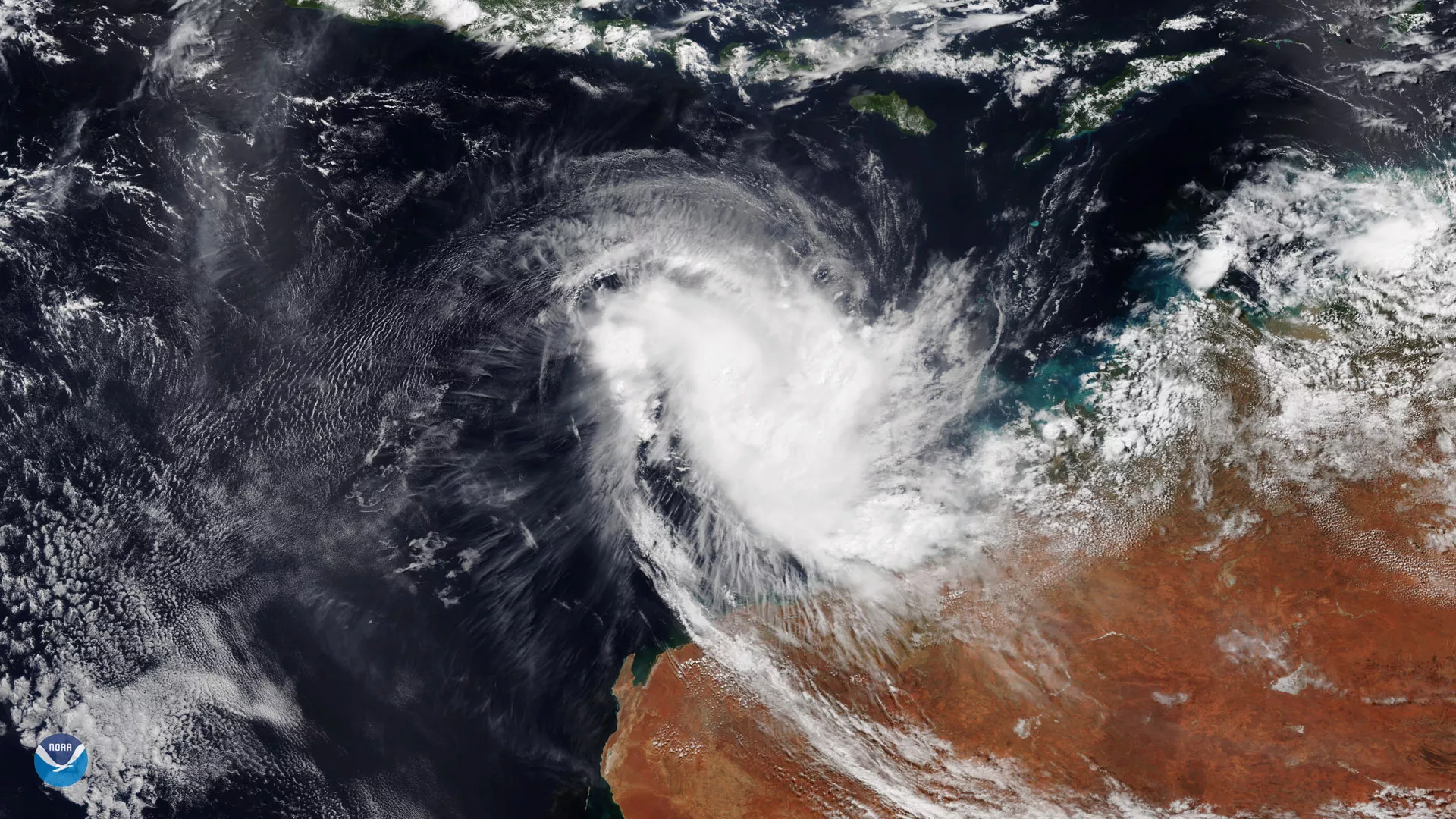 NOAA-20 watches Tropical Cyclone Wallace weakening off the western coast of Australia on April 8, 2019.