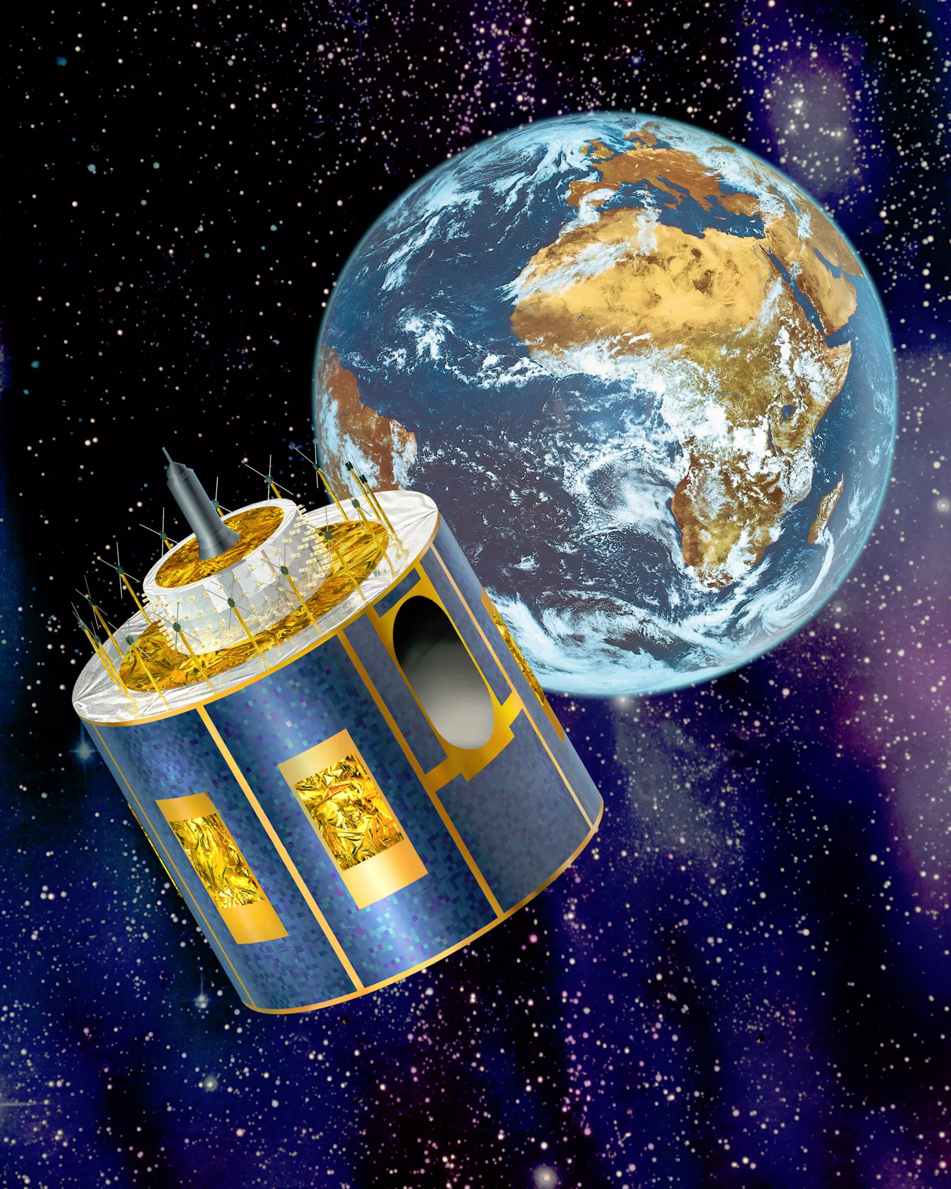 Illustration of Meteosat-10, orbiting outside of Earth. 