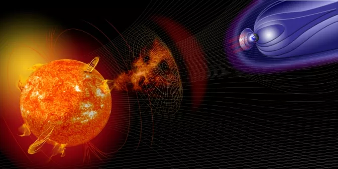 Artist's illustration of events on the sun changing the conditions in near-Earth space. (Image credit: NASA)