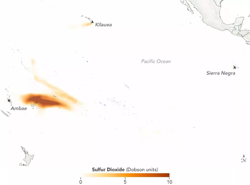 A map shows stratospheric sulfur dioxide