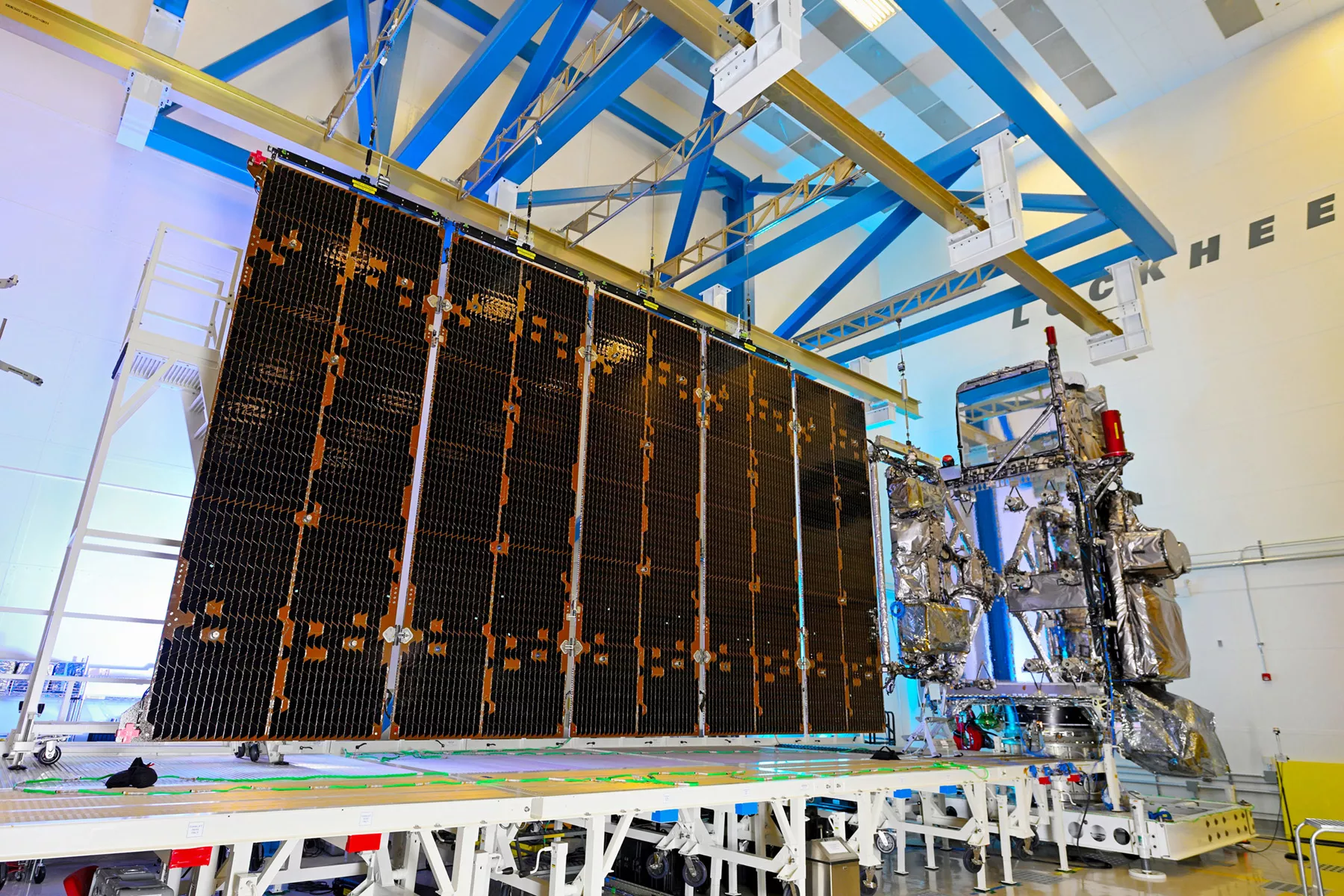 The GOES-T satellite in a clean room.