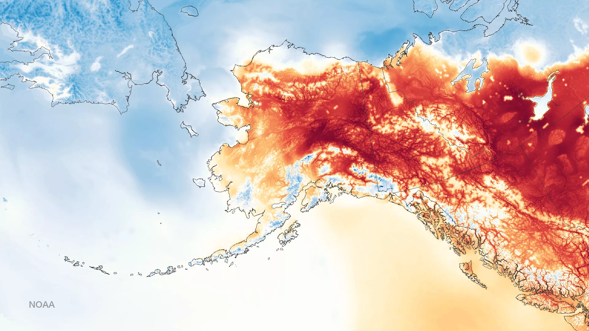 This image shows the surface air temperature from 23:00z on May 23, 2015 using NOAA's Real-time Mesoscale Analysis model (RTMA). The warmest temperatures are colored orange-red, colder colors are colored blue. The RTMA uses surface observation data from several sources, including NOAA polar-orbiting satellites, to create a highly accurate gridded analysis of past weather conditions.