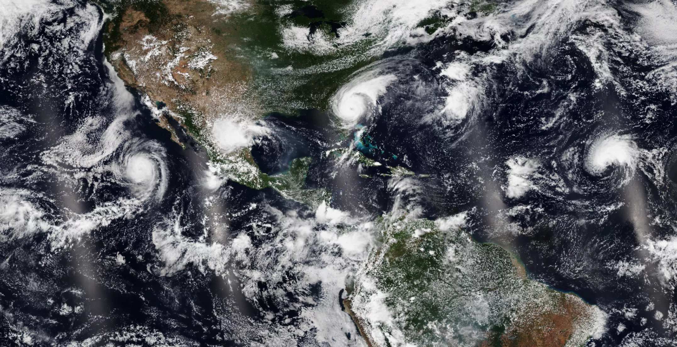 Satellite image of tropical storms.
