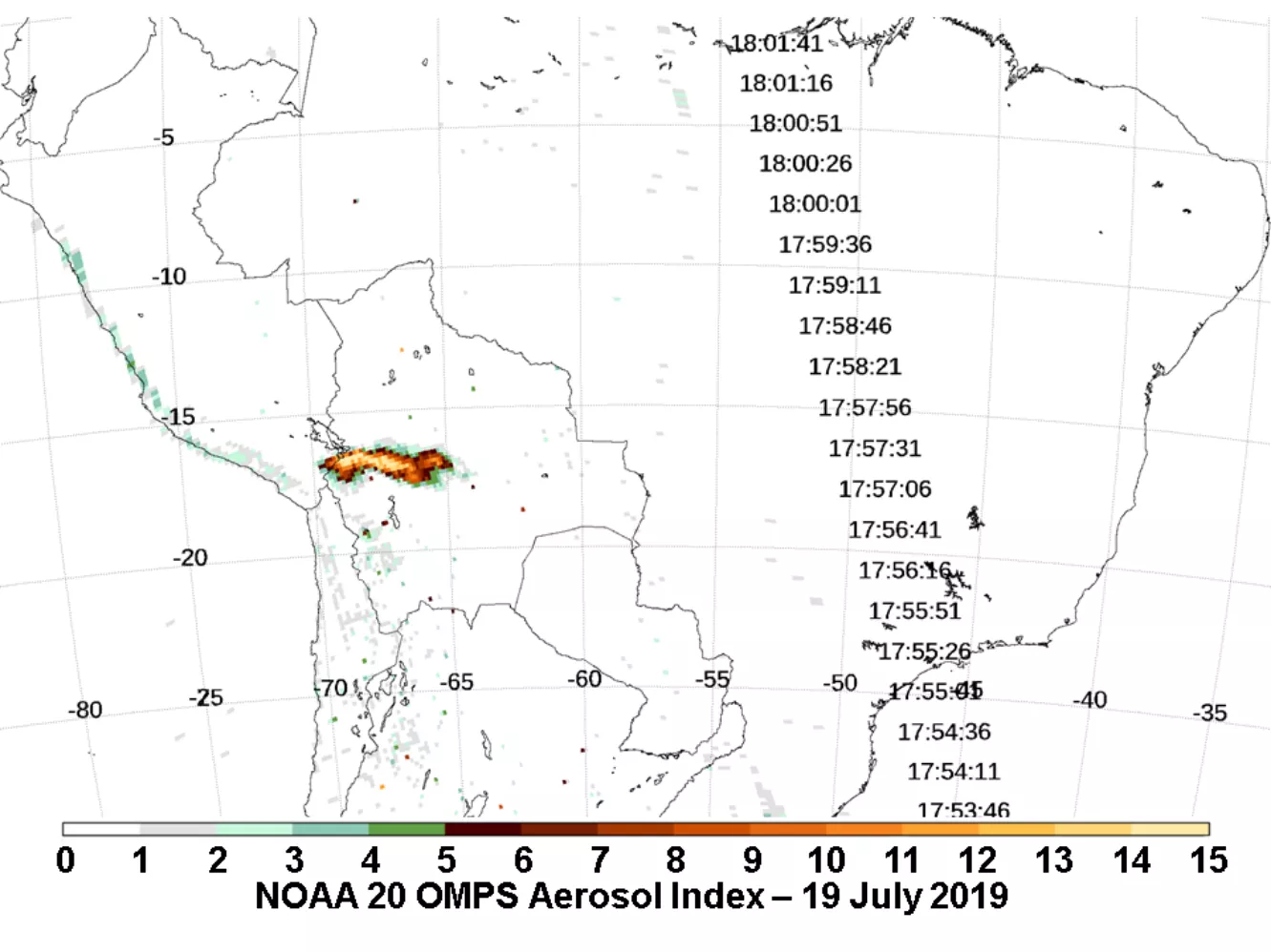 Chart showing the OMPS aerosol index.