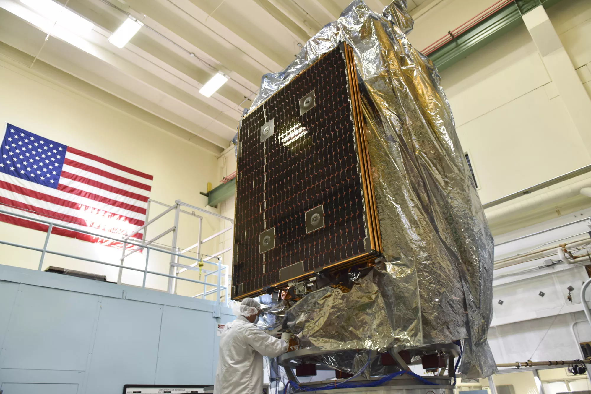 Image of JPSS-1 undergoing Vibration Testing